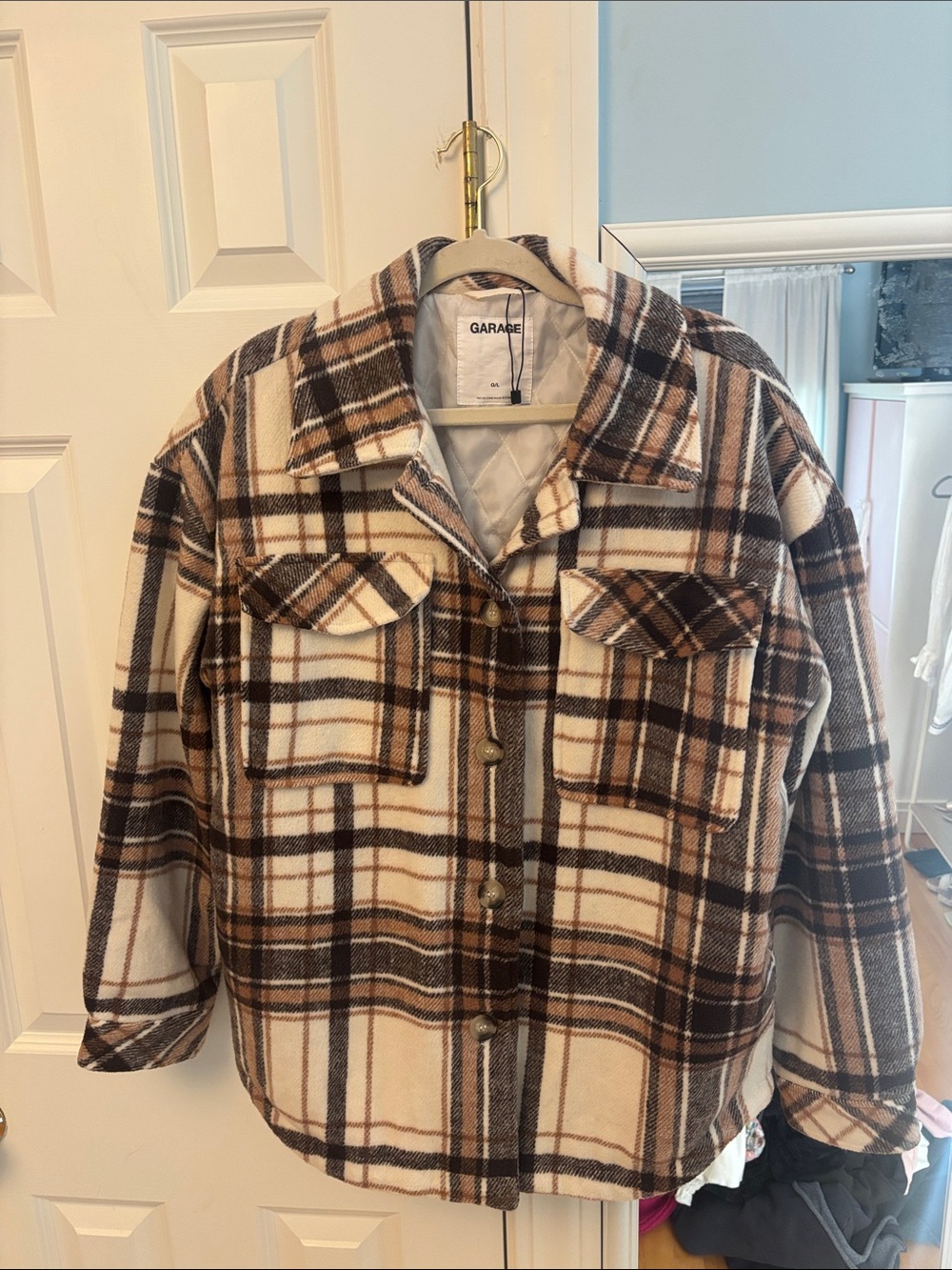 Garage Cream/Brown/Tan Plaid Shacket